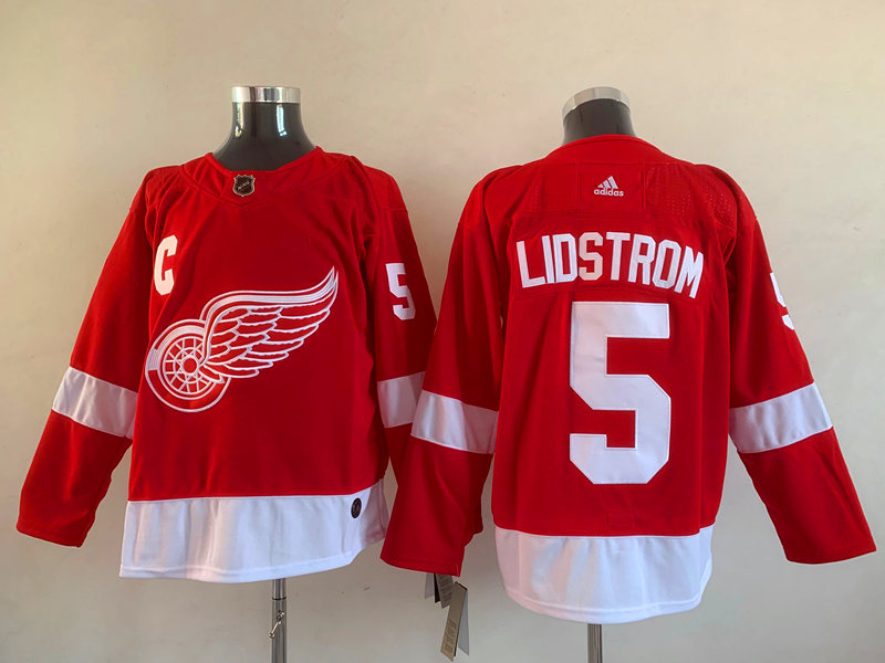 Men's Detroit Red Wings Nicklas Lidstrom Mitchell #5 Red Breakaway Jersey